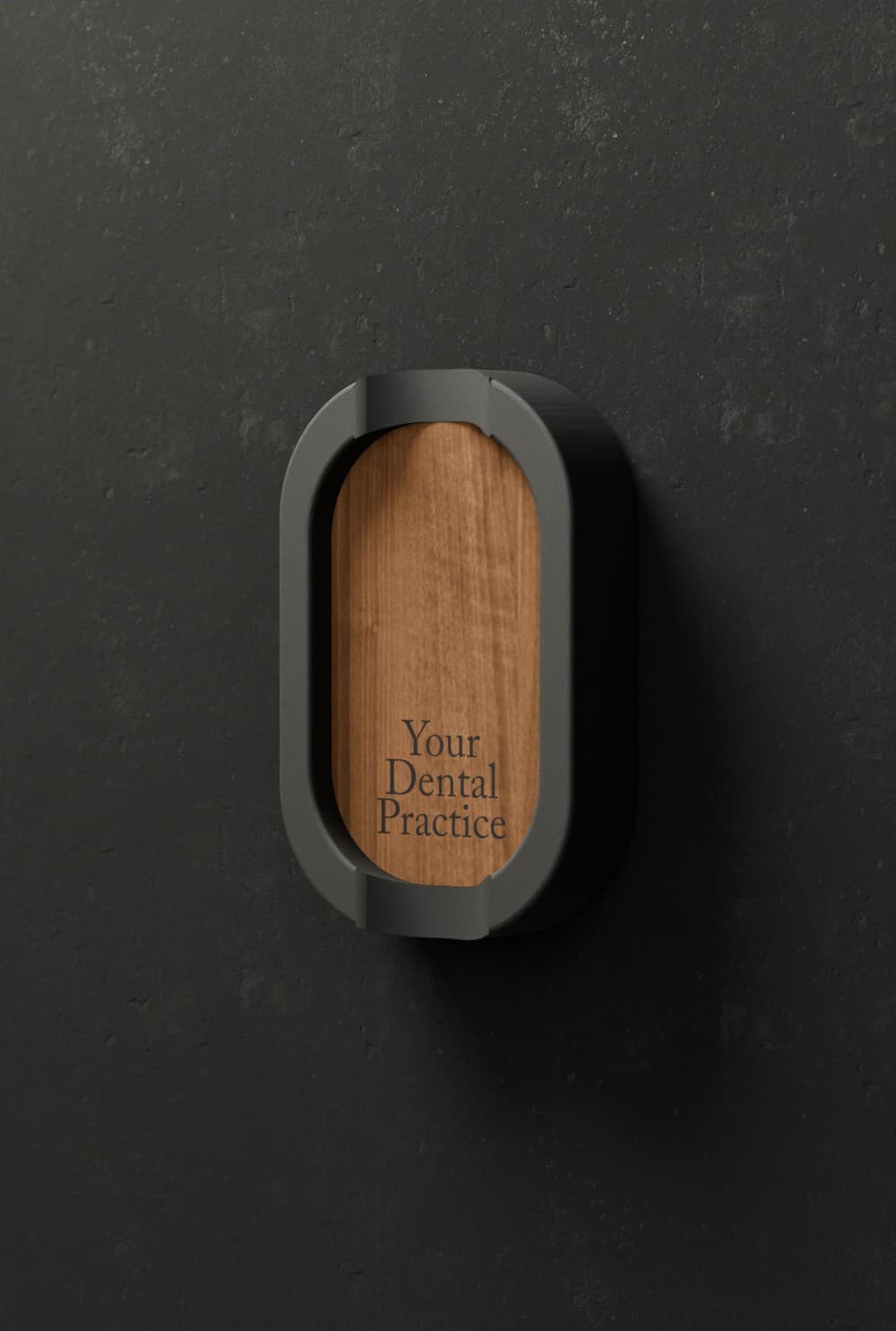 Branded magnetic wall holder with wood faceplate and practice name